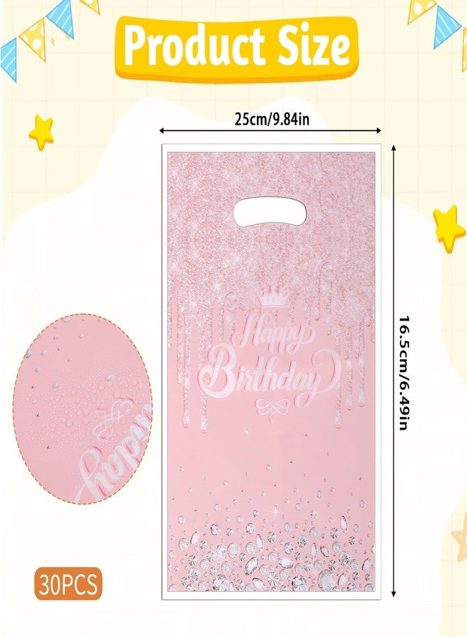 Bruislard 30 Pcs Glitter Diamond Goodie Bag with Handles Happy Birthday Candy Bags Pink Rose Gold Gift Bags Birthday Party Favor Bag for Women Girls Party Decor Supplies - Image 2